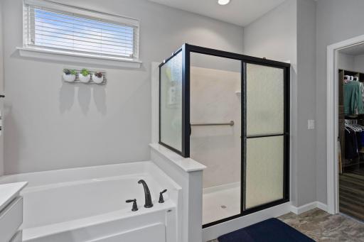 Primary private bath comes complete with a water closet, and a full walk-in closet.