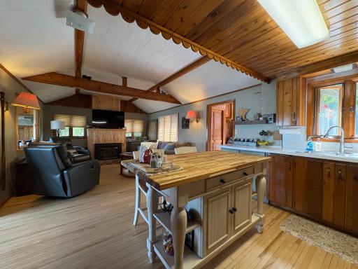 kitchen into living room area.