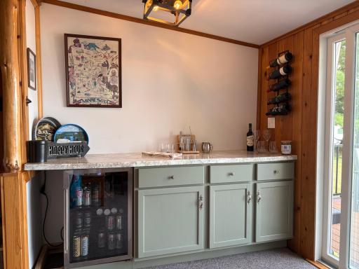 bar with beverage fridge