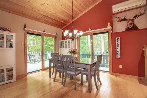 BIG dining area features 2 patio doors leading to wrap around deck! Easily can accommodate seating for 8-10.