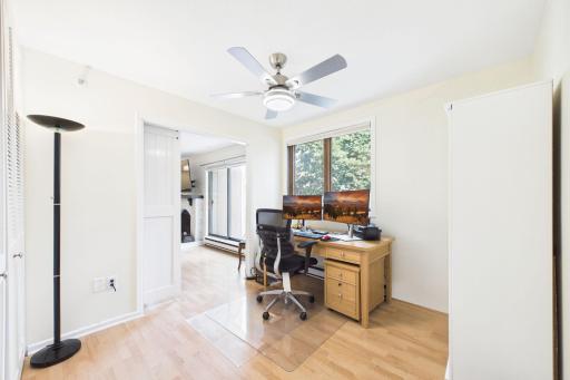 Second bedroom with a spacious closet, currently used as an office.