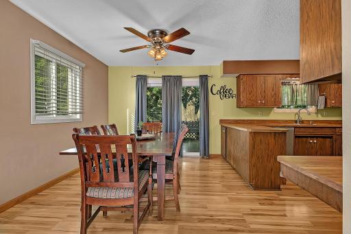 Another view of the dining room, which opens into the living room to create a comfortable, open feel throughout the main living spaces.