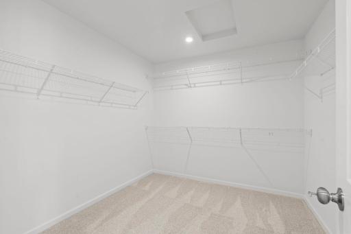 Spacious walk-in closet with custom storage racks