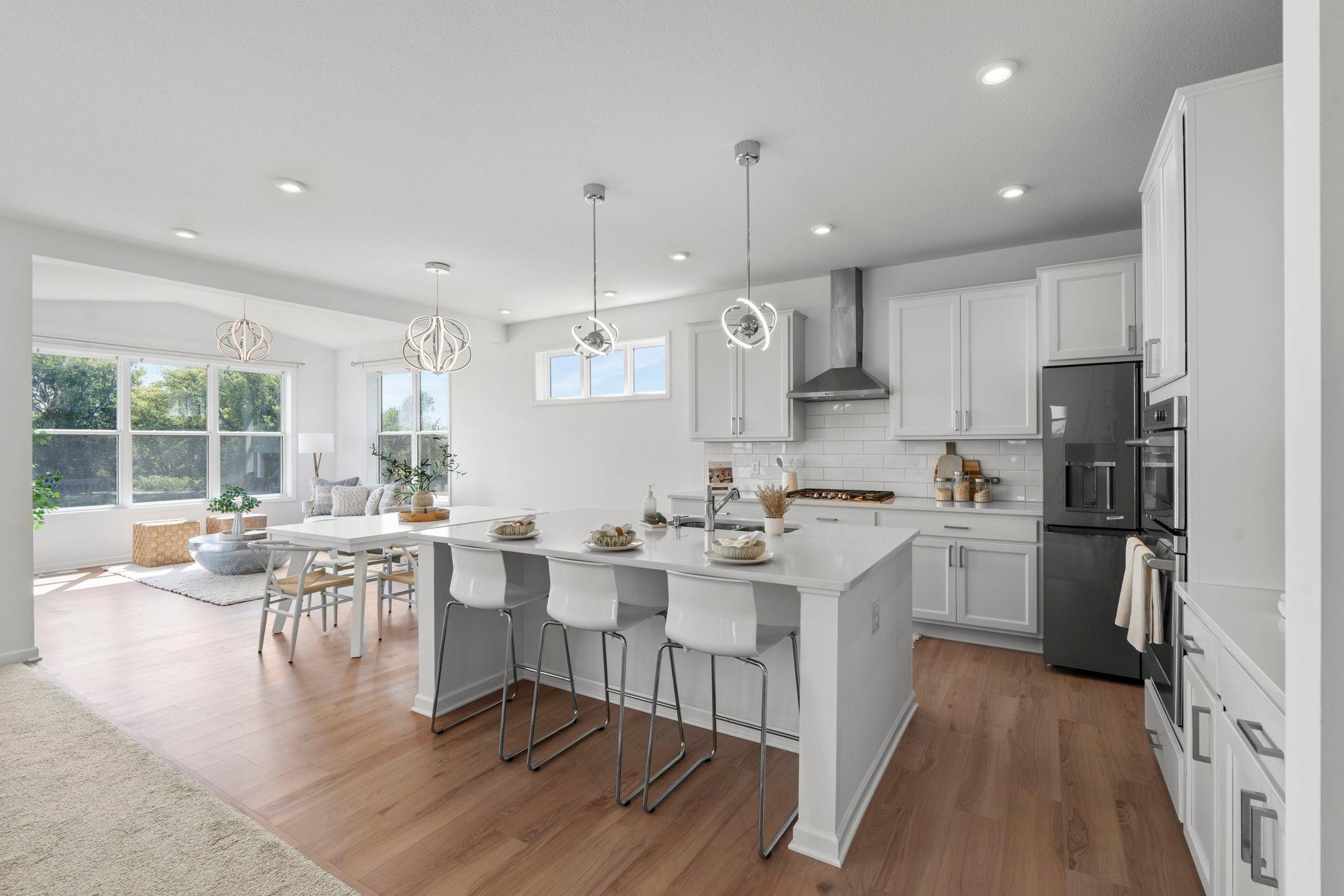 Sleek kitchen counter with bar-stool seating, perfect for relaxed morning breakfasts.