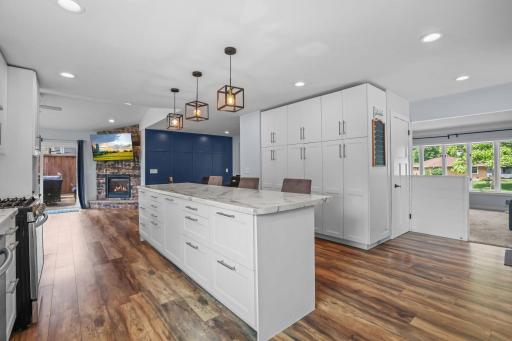 Kitchen flows into dining and family room