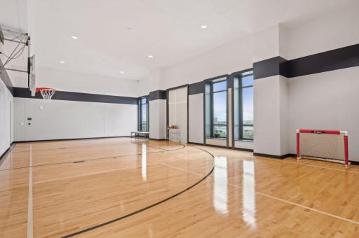 The private indoor sport court adds a rare dimension to downtown living, offering space for basketball, pickleball and active recreation year-round.