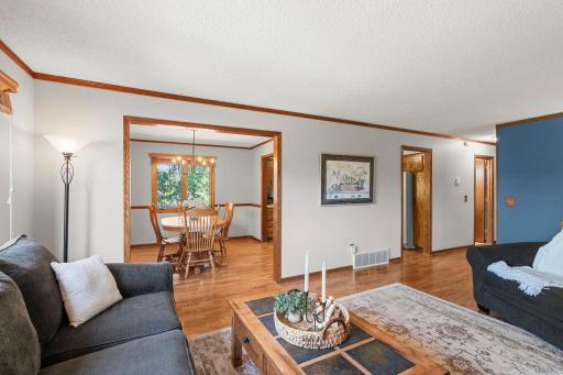 The open connection between the living and dining areas makes everyday living and entertaining feel easy and comfortable.