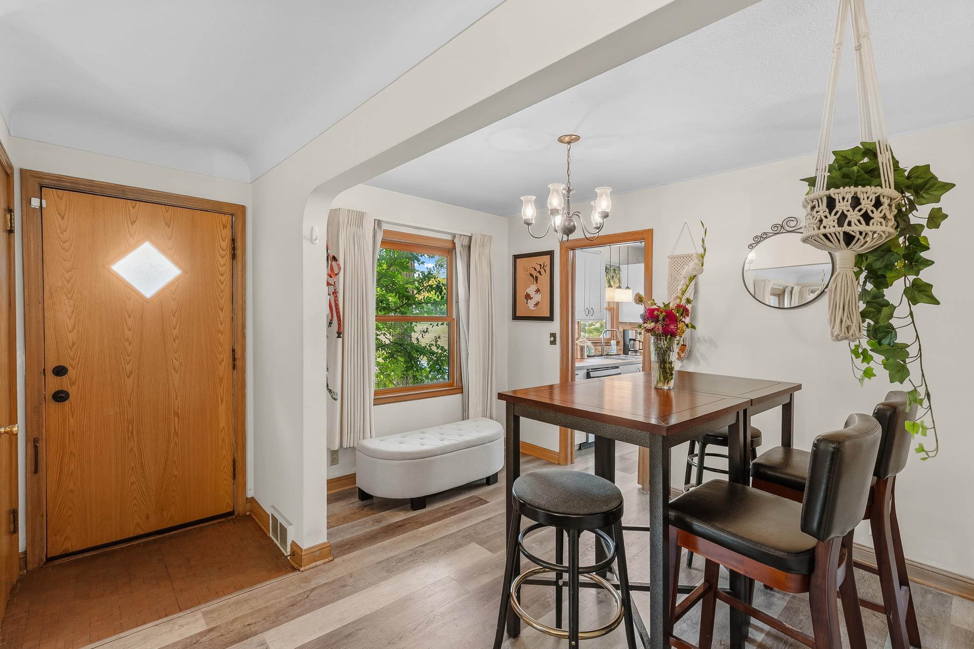 Dining room with coved ceiling and beautiful views