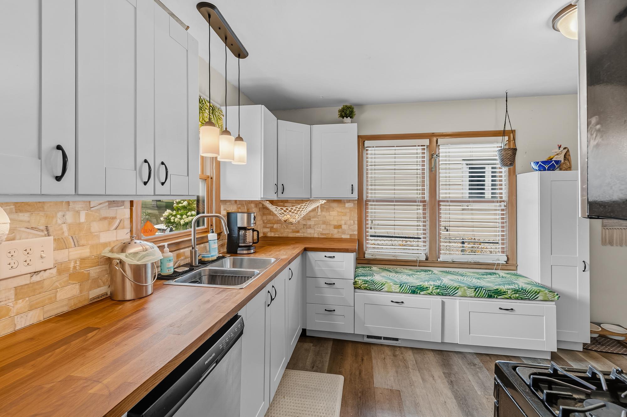 Remodeled kitchen with butcher block countertops