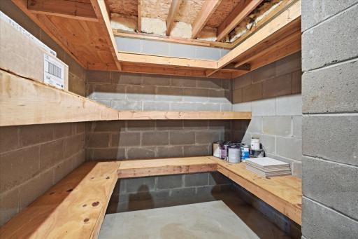 Built-in shelving offers lots of room for storage.