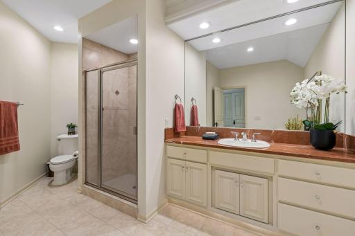 3/4 Third bedroom ensuite with granite tops, tile shower and floors.