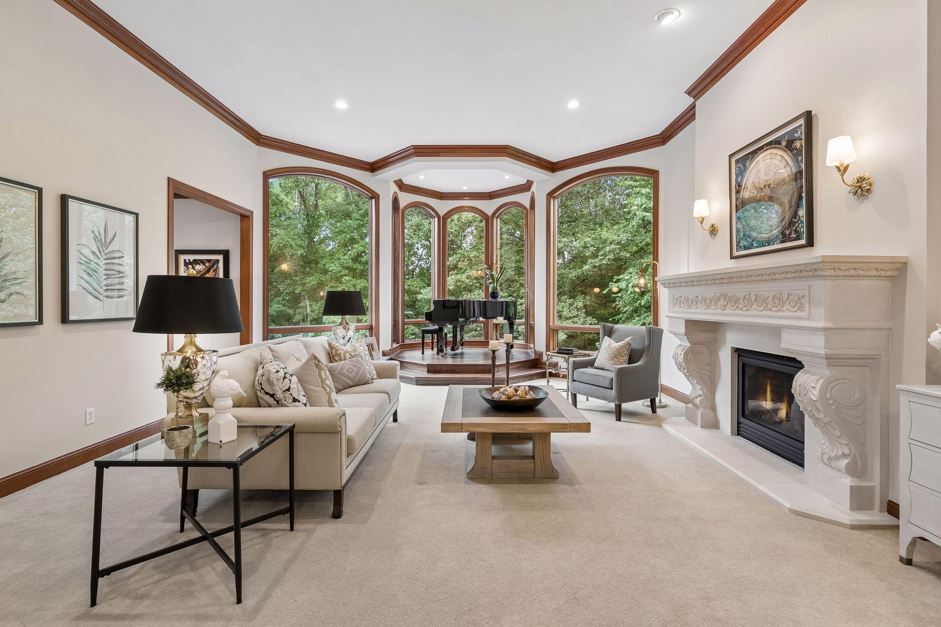 Great room with soaring 12' ceilings