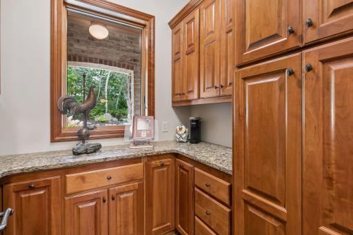 Designer Walk-in Pantry with views of the front yard