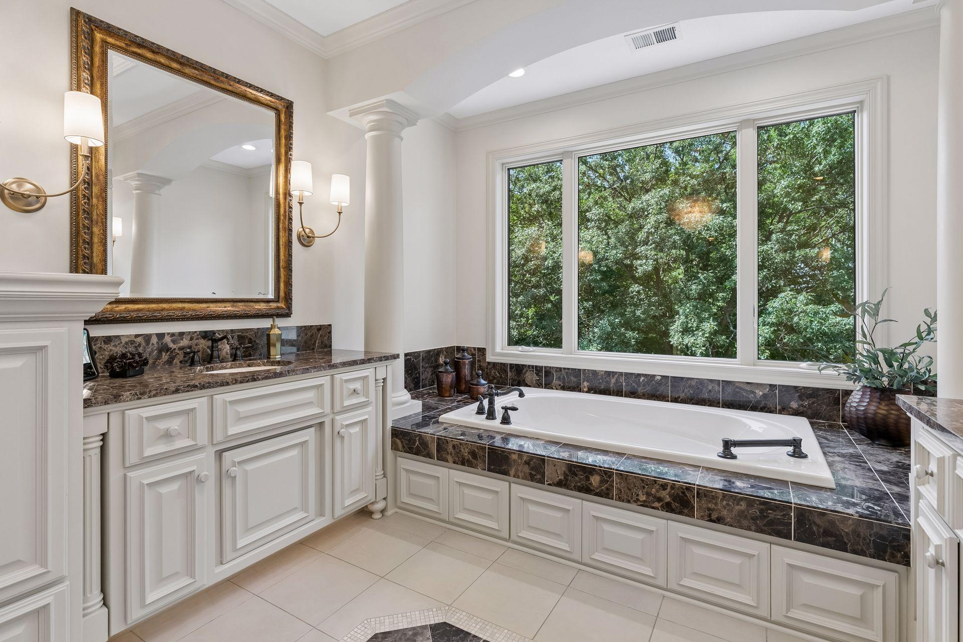 Relax in the dual jetted soaking tub and appreciate the tree-top views