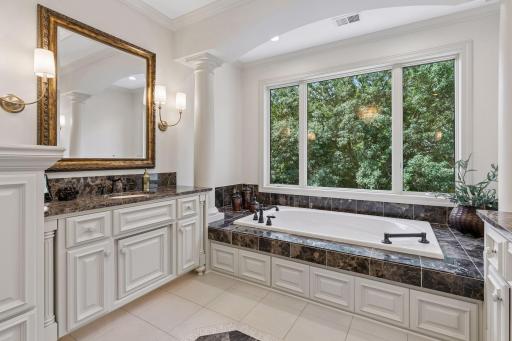 Relax in the dual jetted soaking tub and appreciate the tree-top views