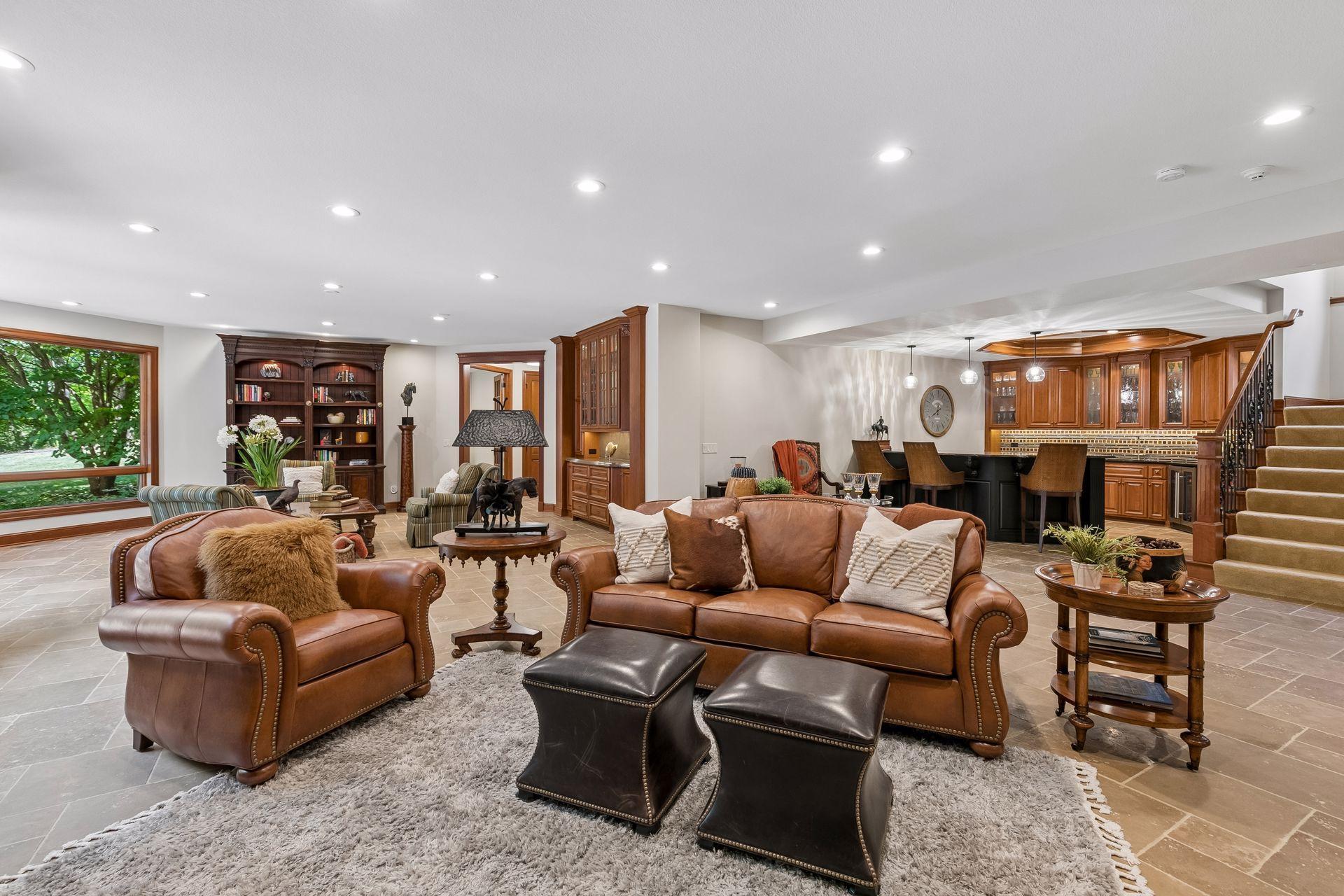Expansive family room on lower level is an entertainer's delight