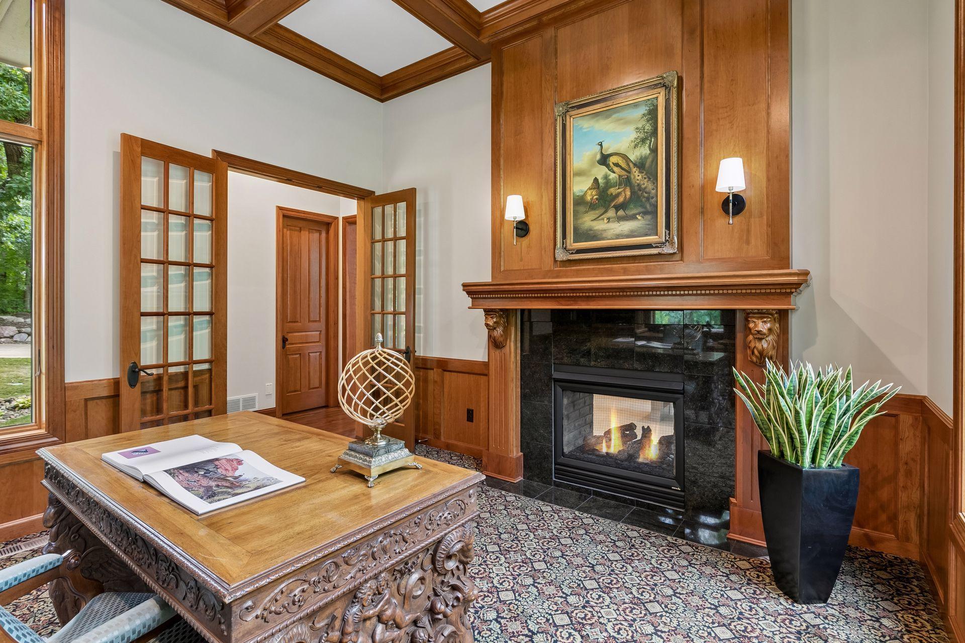 Two-sided fireplace to Great room