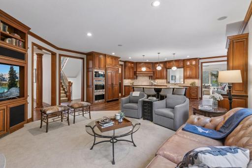 Hearth room opens to kitchen/dining area