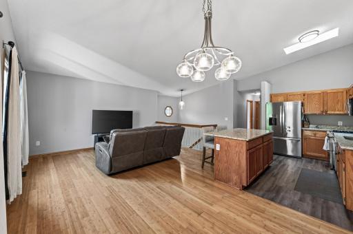 Large windows, skylights and modern light fixtures create a bright and inviting upper level!