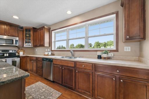 Kitchen with abundant counter space and plenty of storage.
