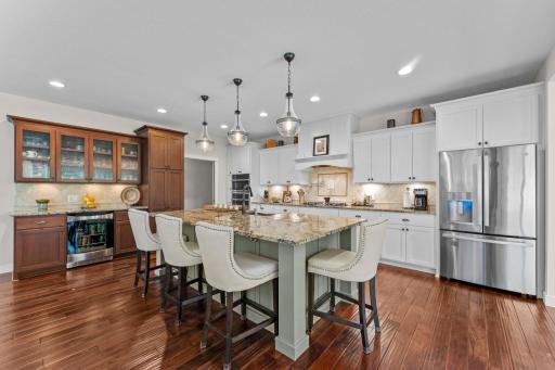 A convenient beverage station with a beverage refrigerator adds even more functionality.
