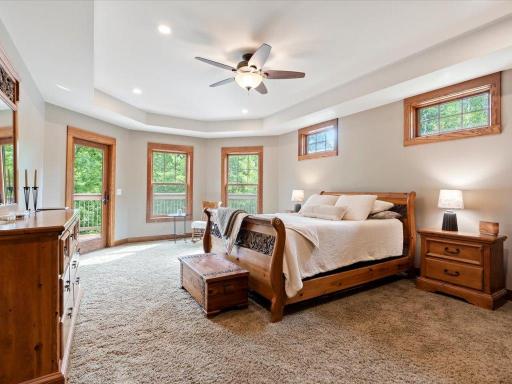 Box vault with ceiling fan and access to deck