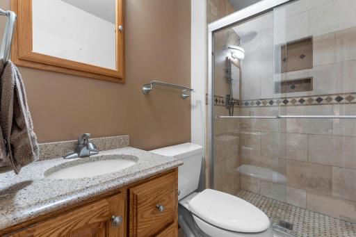 Updated 3/4 bathroom in the primary bedroom