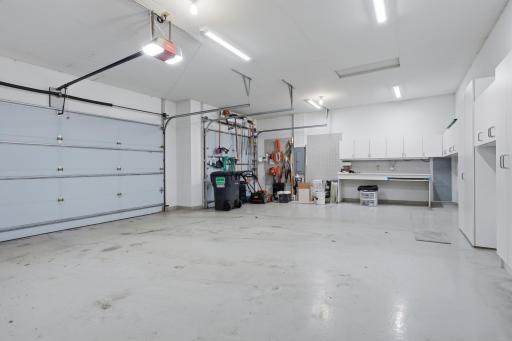 Another angle of the garage, which also features LED lighting, sink with hot and cold water