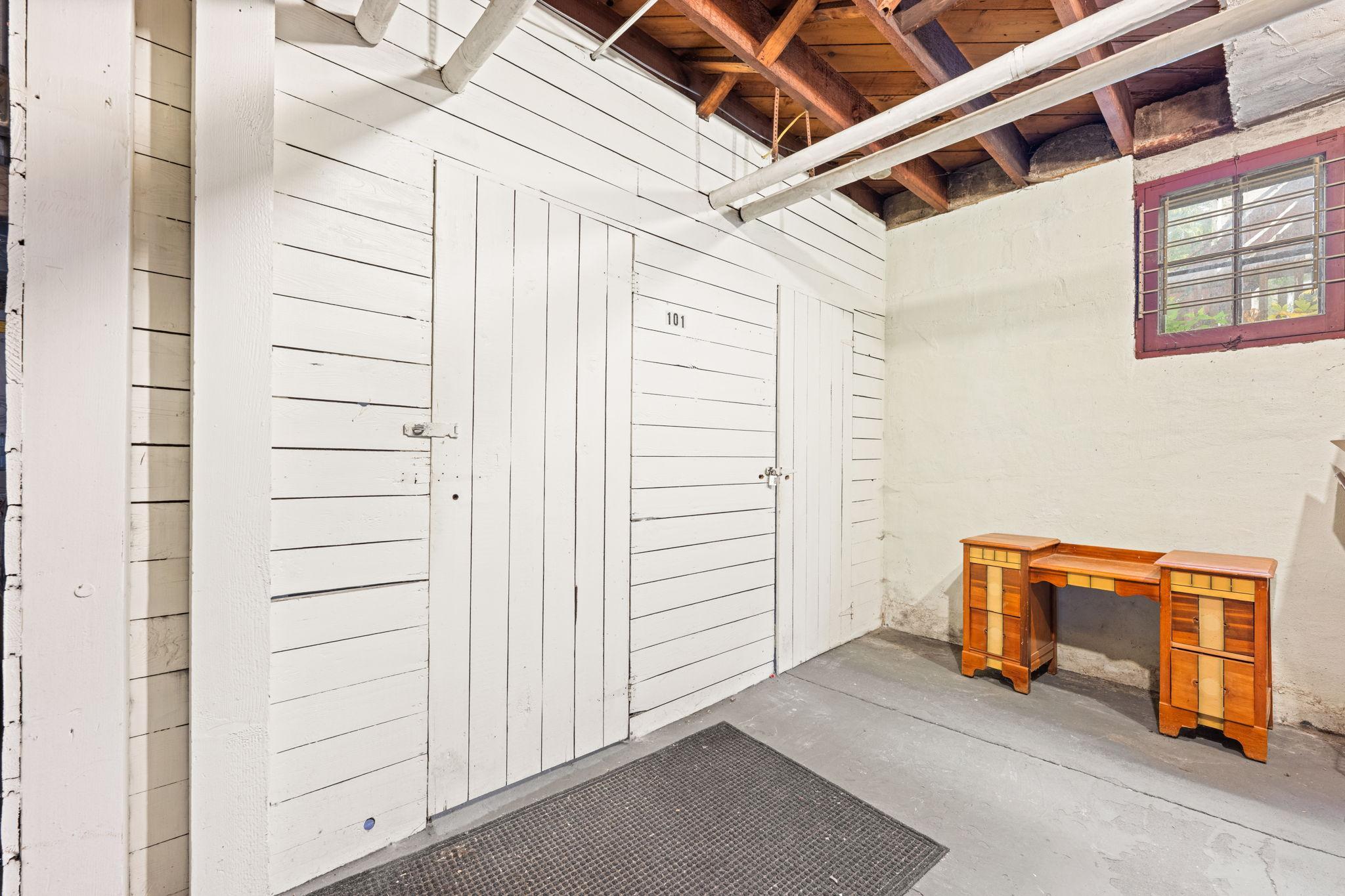 Two large storage units for #101 in the basement