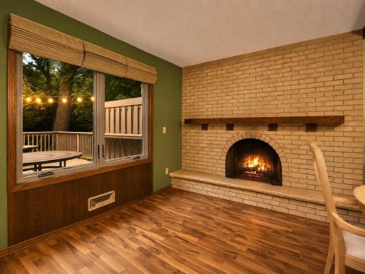 Woodburning fireplace off the dining and living room