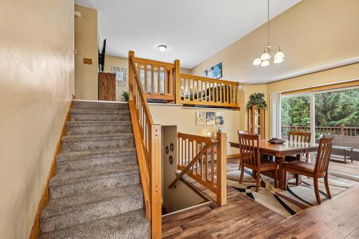 Split-level staircase provides an open connection between the home's living spaces.