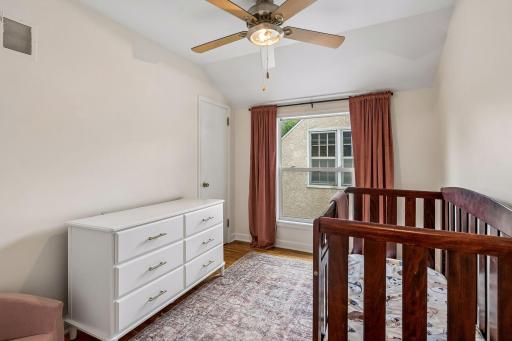 Three bedrooms are located together on the upper level.