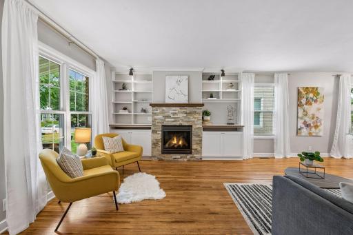 Built-in shelving provides plenty of display and storage space.