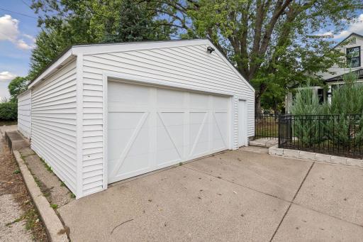 Two car garage with extra space for workbench!