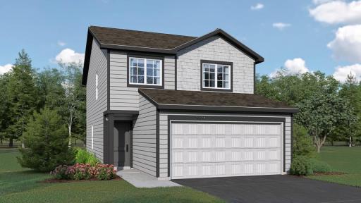 A rendering of a Tatum built in a Heartland Cottage style. Your home will include upgraded stone! Colors and finishes will vary.