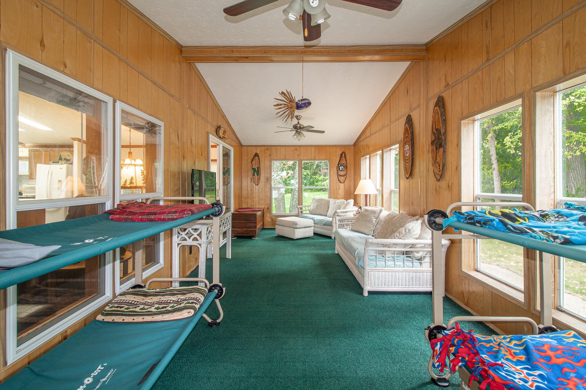 Entire wall of windows with lakeviews. Ceiling fans for those warmer days and nights.