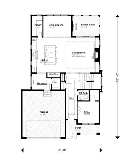 The open-concept main level features a gourmet kitchen with custom cabinetry, professional-grade appliances and butlers pantry, flowing seamlessly into a spacious living room. A private office, mudroom, and screened porch complete the main level.