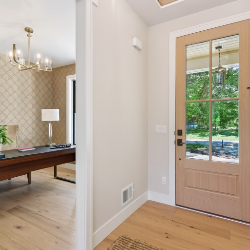 Main level office is ideal for remote work, client meetings, or running a home-based business. Photos shown are from a previously built home with similar design and finishes.