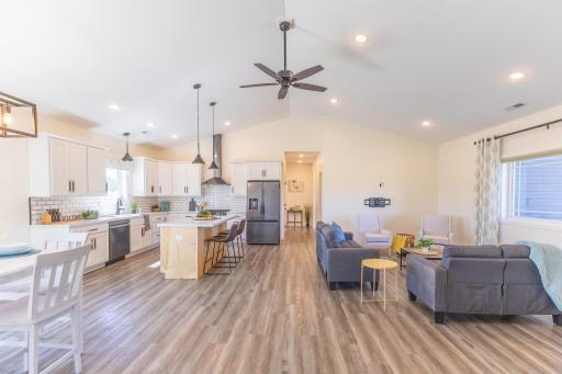 Vaulted ceilings enhance the spacious feel of the main living area.
