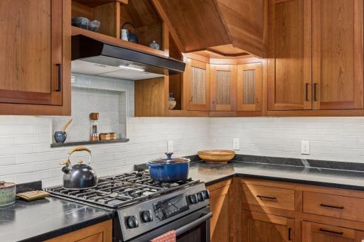 Undercabinet lighting, display space, and hand made tiles