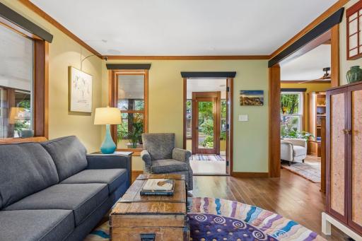 Cherry woodwork, hickory floors, large cased openings for easy connection and flow from room to room.