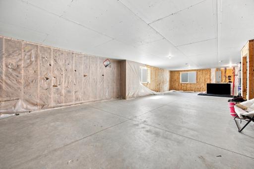 opportunity for future family room and 2 egress windows for future bedrooms + full bath