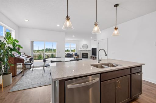 Pendant lighting at breakfast bar