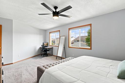 Small primary bedroom nook offers great additional space for a desk or an extra wardrobe.