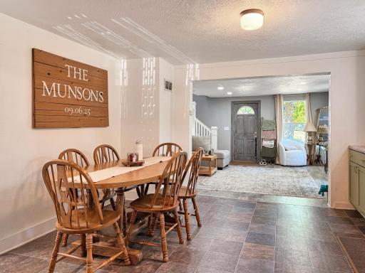 Dining and kitchen area with water proof flooring