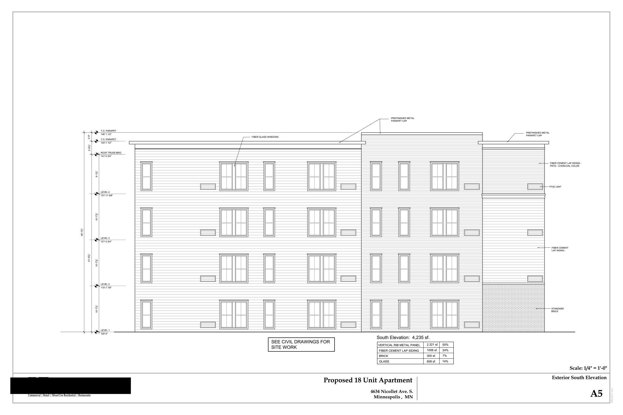 18-unit boutique apartment proposed south concept elevation