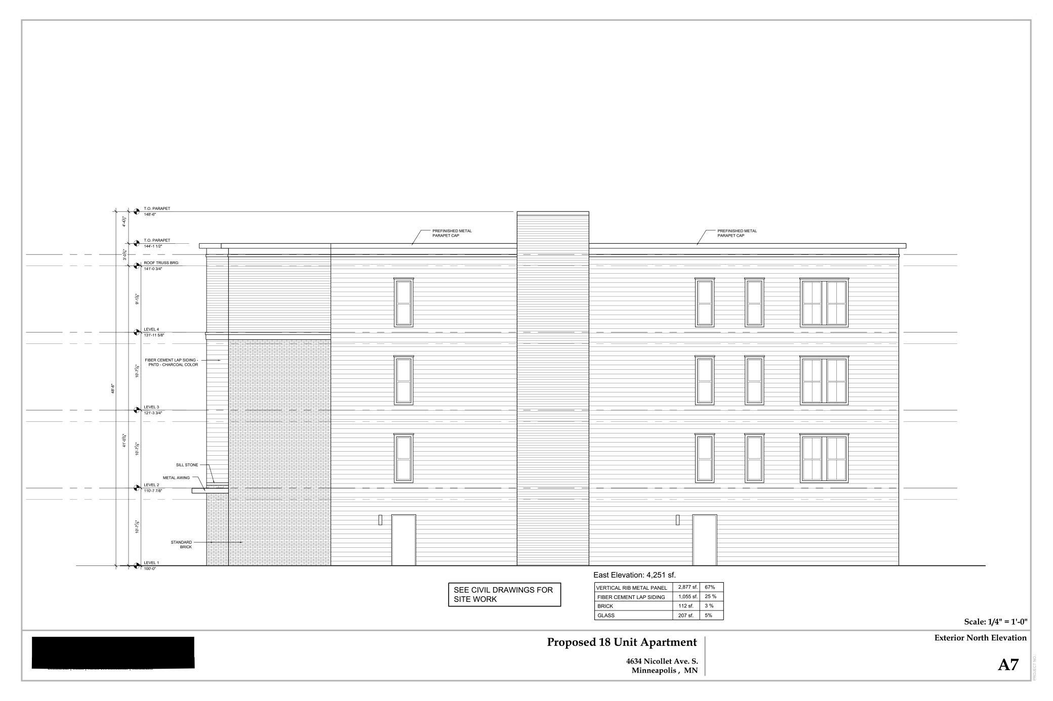 18-unit boutique apartment proposed north concept elevation
