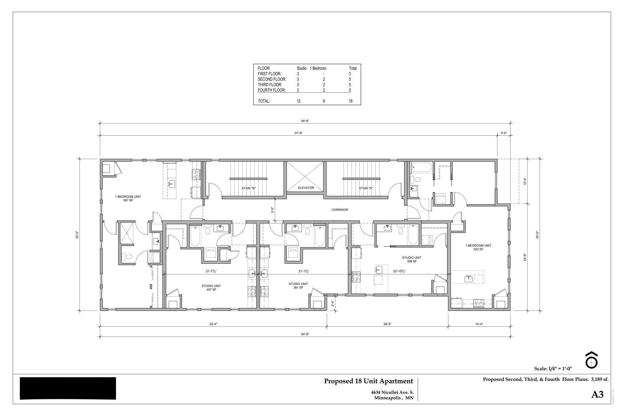 18-unit boutique apartment proposed concept floors 2-4