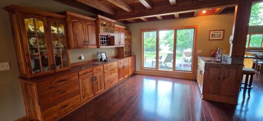 Wet bar with lake view