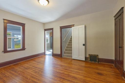 Original wood floors in dining room